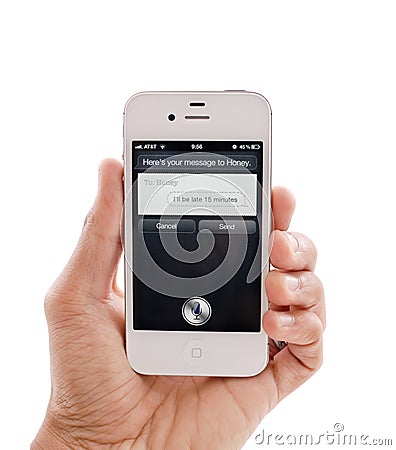 White iPhone 4s Siri Text Message Editorial Stock Photo