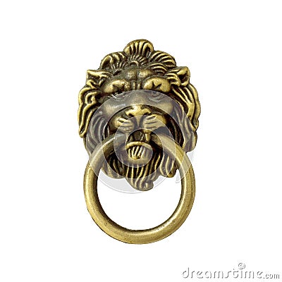 White isolated lion head as a knocker Stock Photo