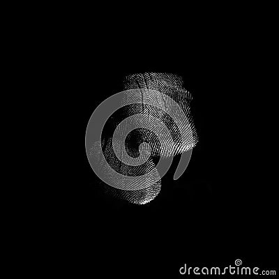 white isolated thumb fingerprints sign icon Digital security authentication concept on black Stock Photo