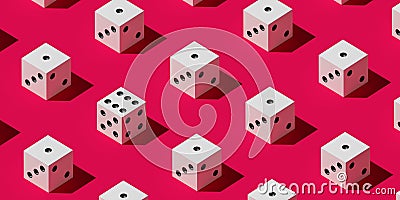 White isometric dice showing number one with one showing number six over red background, standing out from the crowd, creativity Cartoon Illustration