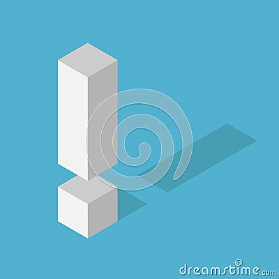 White isometric exclamation mark Vector Illustration