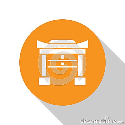 White Japan Gate icon isolated on white background. Torii gate sign. Japanese traditional classic gate symbol. Orange Vector Illustration