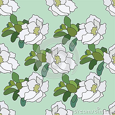 white jasmine seamless repeat pattern Vector Illustration