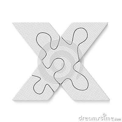 White jigsaw puzzle font Letter X 3D Cartoon Illustration