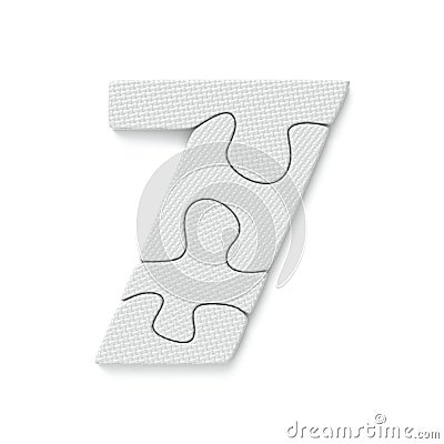 White jigsaw puzzle font Number 7 SEVEN 3D Cartoon Illustration