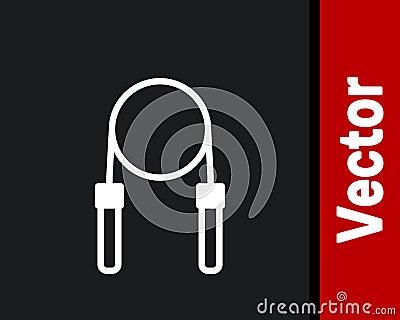 White Jump rope icon isolated on black background. Skipping rope. Sport equipment. Vector Vector Illustration