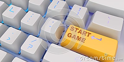 White Keyboard with start game button 3d render image Stock Photo