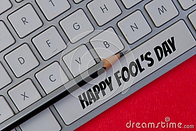 White keyboard Text is spacebar as Happy Fools Day Stock Photo