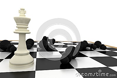 White king standing with fallen black pawns Stock Photo