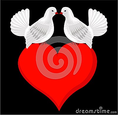 White Kissing Doves In Love On Heart. Wedding Card Stock White Kissing Doves In Love On Heart. Wedding Card Stock