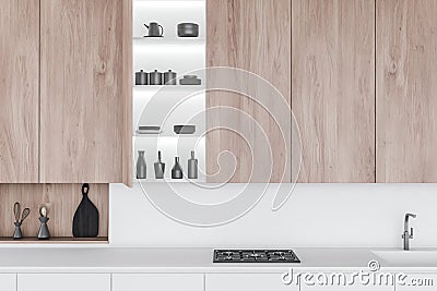 White kitchen countertops close up Stock Photo