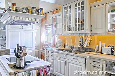 White Kitchen in Country Style Stock Photo