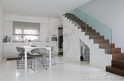 White kitchen and dining room Stock Photo