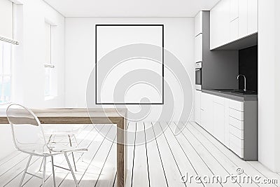 White kitchen with a poster Stock Photo