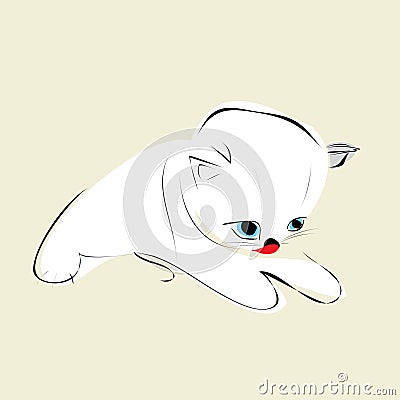 White kitten with blue eyes and red tongue Vector Illustration