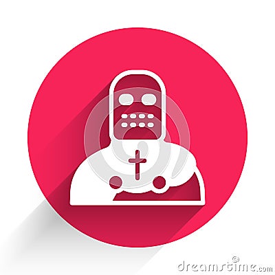 White Knight crusader icon isolated with long shadow. Red circle button. Vector Vector Illustration