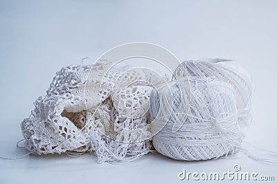 White knitting wool Stock Photo