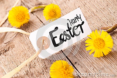 White Label, Dandelion, English Calligraphy Happy Easter Stock Photo