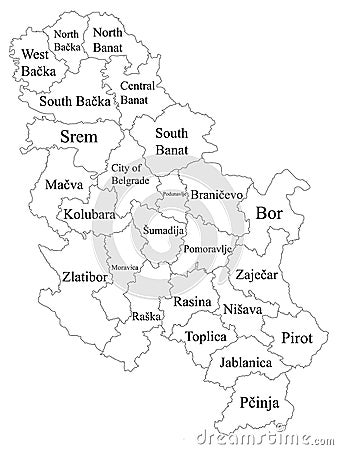 Districts Map of Serbia Vector Illustration