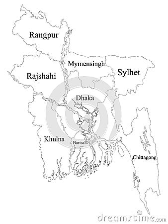 Divisions Map of Bangladesh Vector Illustration