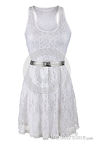 White lace dress with silver belt Stock Photo