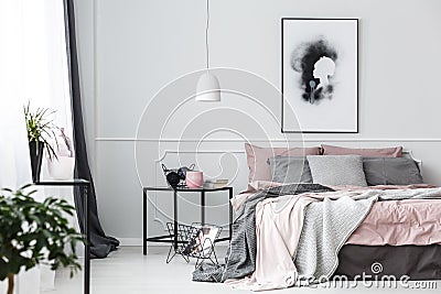 Poster in pink bedroom interior Stock Photo