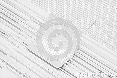 White laptop,geometry of data, 3d rendering Cartoon Illustration