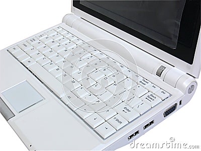 White laptop showing white keyboard from the right Stock Photo