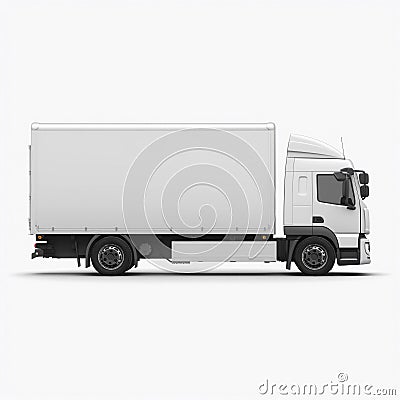 White large delivery truck without text and view from full side Cartoon Illustration