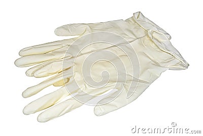 White latex medical gloves on white Stock Photo