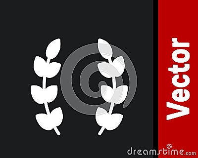 White Laurel wreath icon isolated on black background. Triumph symbol. Vector Vector Illustration