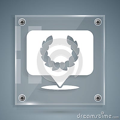 White Laurel wreath icon isolated on grey background. Triumph symbol. Square glass panels. Vector Vector Illustration