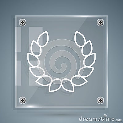 White Laurel wreath icon isolated on grey background. Triumph symbol. Square glass panels. Vector Vector Illustration