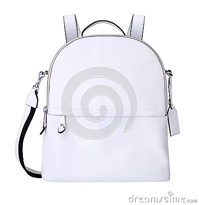 White leather backpack isolated. Stock Photo