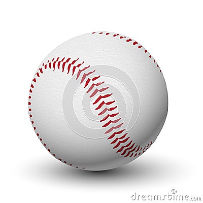 White leather textured baseball ball with red stitches isolated. Vector Illustration