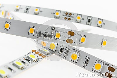 White LED strips for voltage 12V and 24V with adjustable Stock Photo