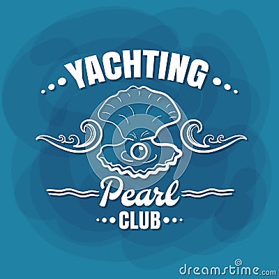 White Lettering Yachting Club Pearl Vector Illustration