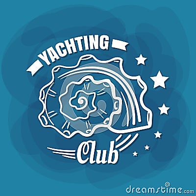 White Lettering Yachting Club Seashell Vector Illustration