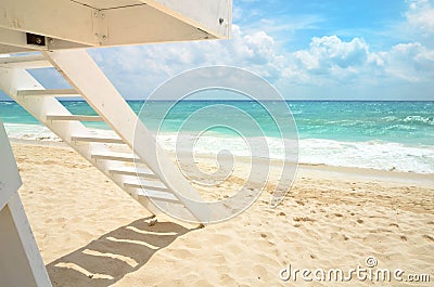 White Lifeguard house on a beach Stock Photo