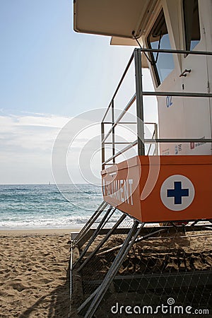 Lifeguard`s place on the beach from where he watches the sea Stock Photo