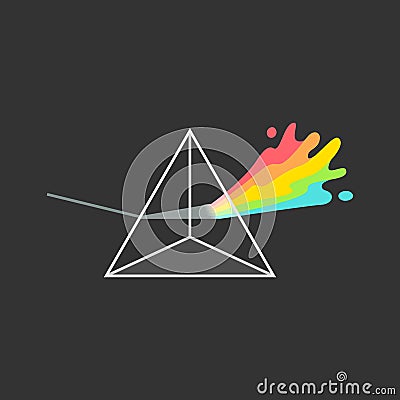 White light dispersion triangle prism colorful on black background - isolated vector illustration Vector Illustration