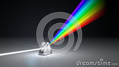 White light ray dispersing to other color light rays via prism. 3d illustration Cartoon Illustration