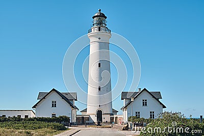 White Lighthouse Hirtshals Fyr at danish coast Stock Photo