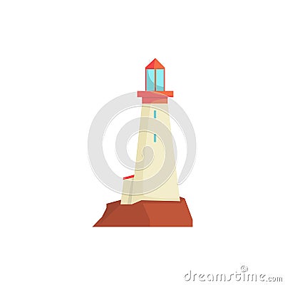 White lighthouse, searchlight tower for maritime navigation guidance vector Illustration Vector Illustration