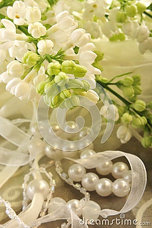 White lilacs and pearls Stock Photo