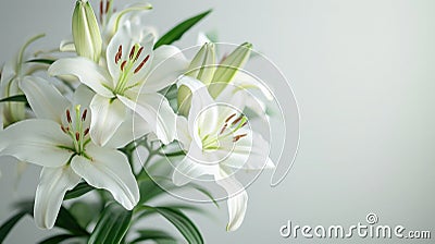 White Lilies on Pastel Background. Easter Serenity. Christian symbolism. Stock Photo