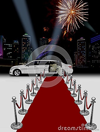 White limo and red carpet Stock Photo