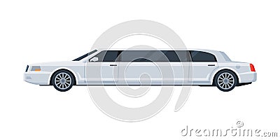 White Limousine Car, Elegant Premium Luxurious Limo Vehicle, Side View Flat Vector Illustration Vector Illustration