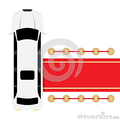 White limousine parked near red carpet Vector Illustration