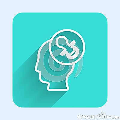 White line Baby dummy pacifier icon isolated with long shadow. Toy of a child. Green square button. Vector Vector Illustration